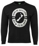 Sons of Aotearoa NZ Map Longsleeve T-Shirt (Black)