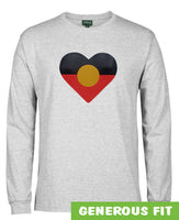 Heart Shape Aboriginal Flag Longsleeve T-Shirt (Snow Grey)