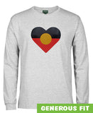 Heart Shape Aboriginal Flag Longsleeve T-Shirt (Snow Grey)