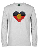 Heart Shape Aboriginal Flag Longsleeve T-Shirt (Snow Grey) - Generous Fit
