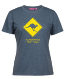 Kangaroos Next 10km Road Sign Ladies T-Shirt (Blue Marle)