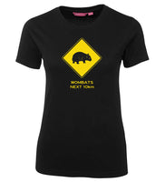 Wombats Next 10km Road Sign Ladies Tee (Black)