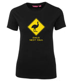 Emus Next 10km Road Sign Ladies Tee (Black)