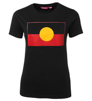 Aboriginal Flag Ladies T-Shirt (True Colour Print, Black)