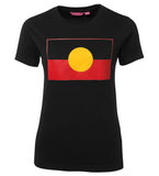 Aboriginal Flag Ladies T-Shirt (True Colour Print, Black)