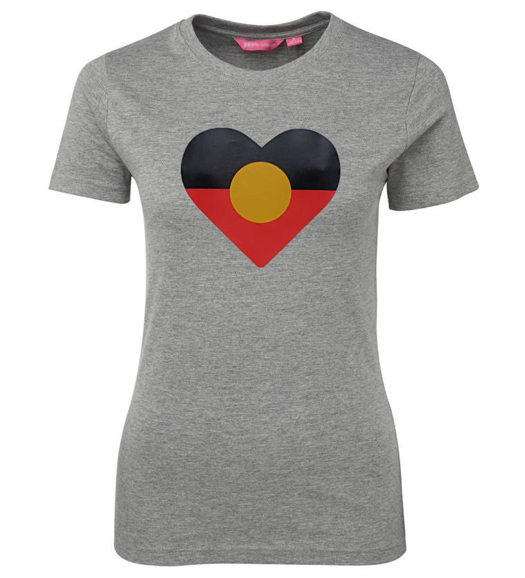 Heart Shape Aboriginal Flag Ladies T-Shirt (Grey)
