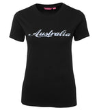 Australia Silver Ladies T-Shirt (Black, Metallic Silver Print)