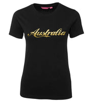 Australia Gold Ladies T-Shirt (Black, Metallic Gold Print)