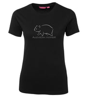 Line Art Wombat Ladies T-Shirt (Black)