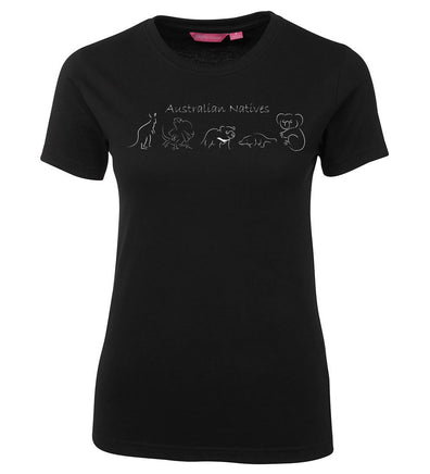 Line of Australian Animals Ladies T-Shirt (Black)