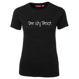 Dee Why Beach White Text Logo Ladies T-Shirt (Black, Shortsleeve)