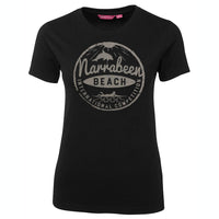 Narrabeen Beach Surf Logo Ladies T-Shirt (Black, Shortsleeve)