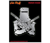 Ned Kelly Helmet & Guns Chrome Sticker (13.5cm x 13cm)