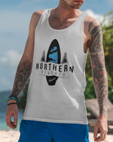 Northern Beaches Surfboard & Norfolk Pines Mens Singlet (Marle Grey) - Model Mockup