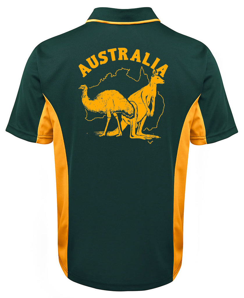 Australia Kangaroo and Emu Polo (Green with Gold Sides) - Back Print
