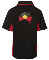 Aboriginal Flag Australia Map Distressed Look Sports Polo (Black with Red Sides)