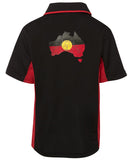Aboriginal Flag Australia Map Distressed Look Sports Polo (Black with Red Sides)