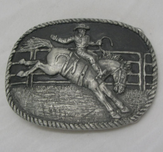 Saddle Bronc Rodeo Rider Pewter Belt Buckle (Large) - Australian Made ...