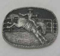 Saddle Bronc Rodeo Rider Pewter Belt Buckle (Large)