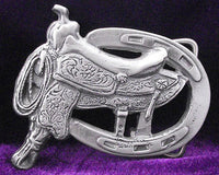 Saddle & Horseshoe Pewter Belt Buckle (Medium)