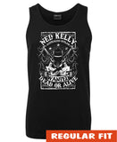 Ned Kelly Dead or Alive Mens Singlet (Black with White Print)