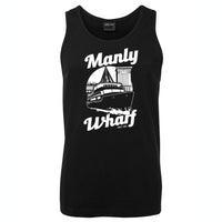 Manly Wharf Ferries Mens Singlet (Black Colour, White Print)