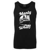 Manly Wharf Ferries Mens Singlet (Black Colour, White Print)