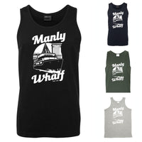 Manly Wharf Ferries Mens Singlet (Colour Choices, White Print)