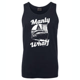 Manly Wharf Ferries Mens Singlet (Navy, White Print)