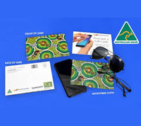 Hands Dot Green Aboriginal Art Microfibre Cloth & Postcard