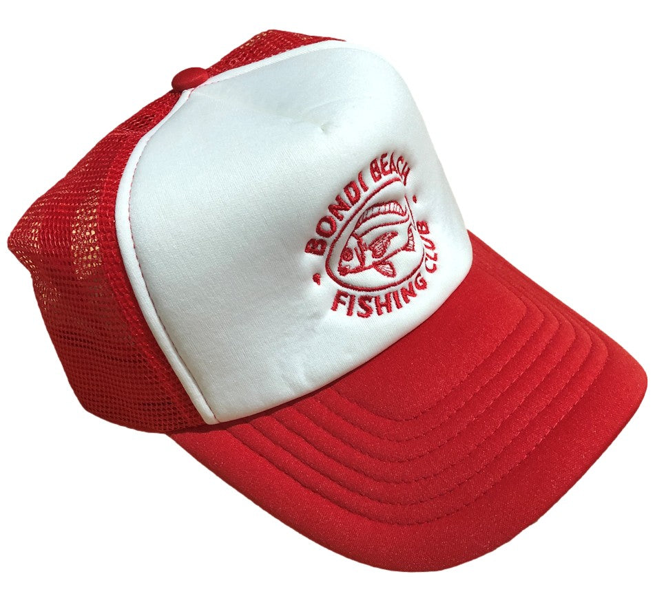 Bondi Beach Fishing Club Trucker Cap (Red & White) - Australian