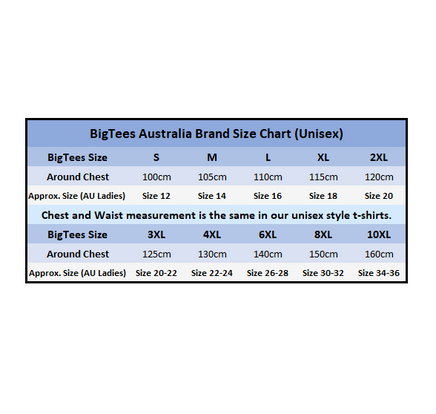 BigTees Australia Brand Size Chart