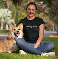 Dee Why Beach White Text Logo Ladies T-Shirt (Black, Shortsleeve) - Mockup